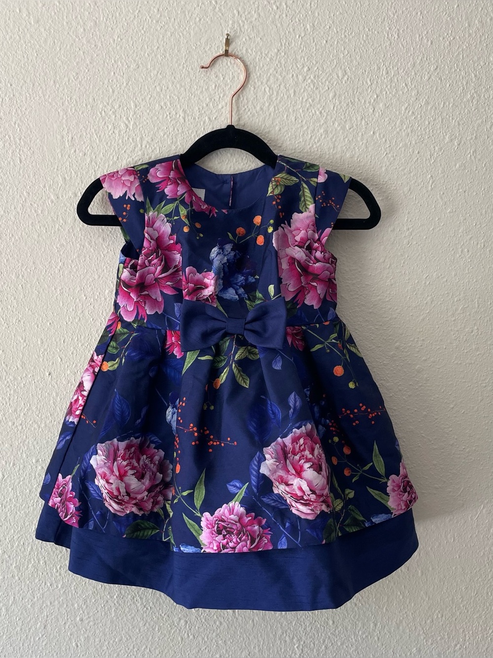 Pippa & Julie Floral Party Dress 24M Navy Pink Bow Special Occasion